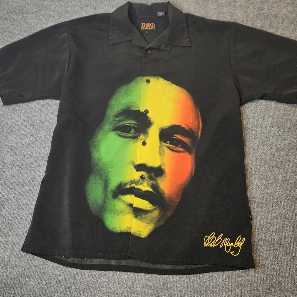 Dragonfly Bob Marley Button Up Shirt AOP Portrait Size Large Rasta Reggae